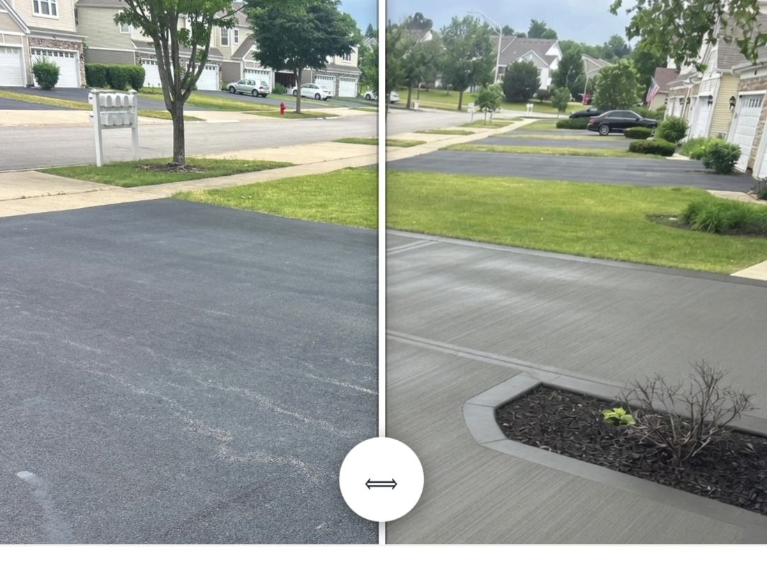Before and after AI stamped concrete patio render