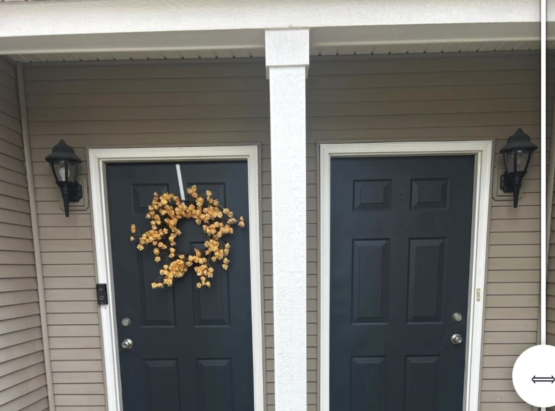 Before and after AI front door render on a real home entrance